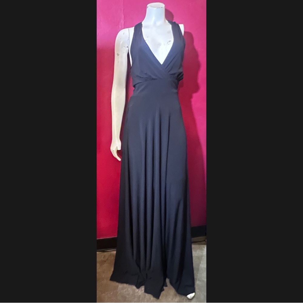 Eva Mendez elegant long black maxi halter evening dress, size 2